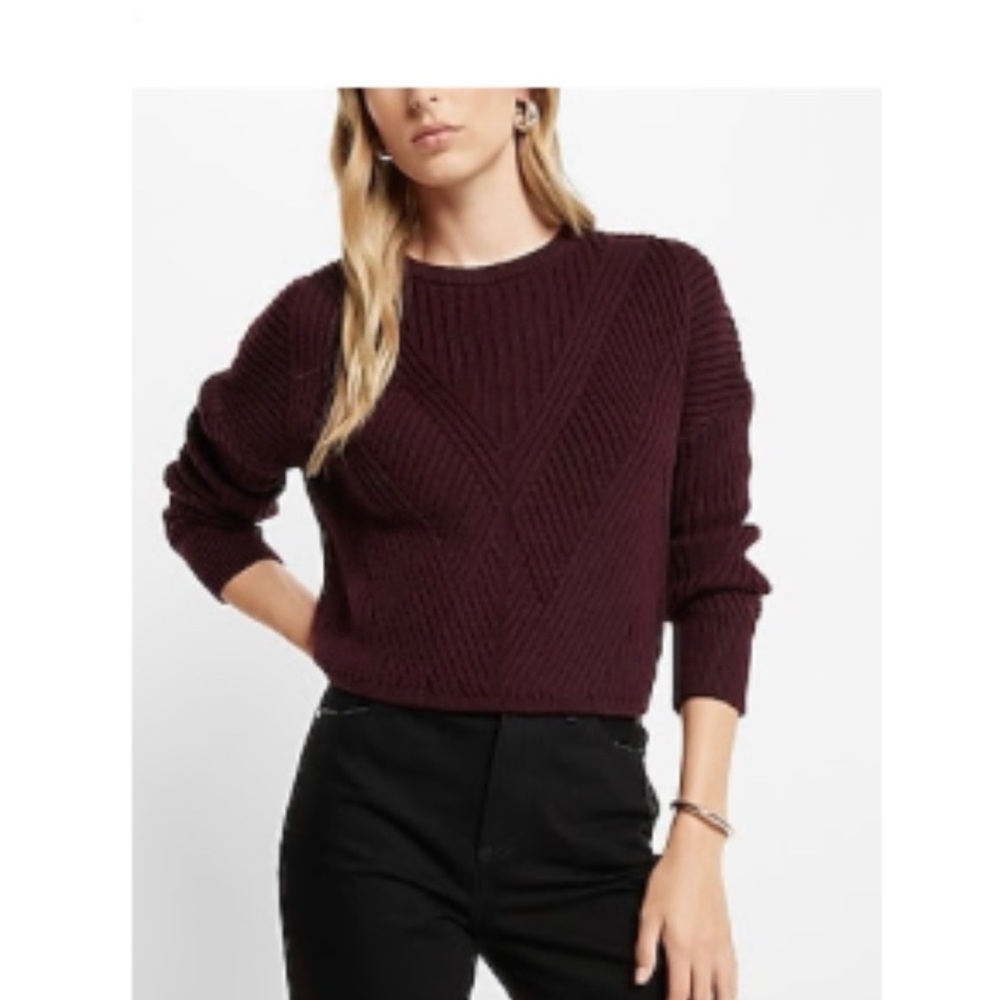 EXPRESS Ribbed Crew Neck Sweater-Dark Purple